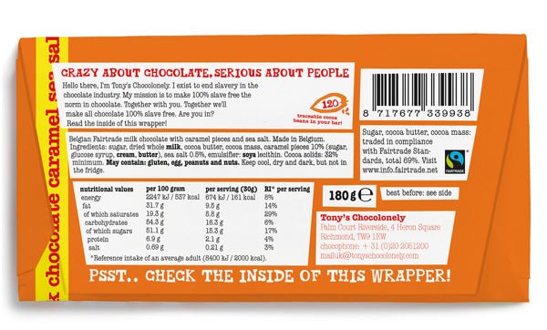 Tony's Chocolonely - Caramel Sea Salt Milk Chocolate 32% - FieldGoods